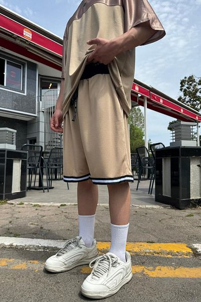 Jr.Crime Stripe Detail Brown Couture Mesh Shorts