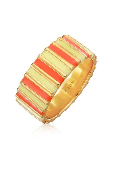 ELLI Ring Damen Band Rillen mit Emaille Gelb und Orange aus 925 Sterling Silber vergoldet