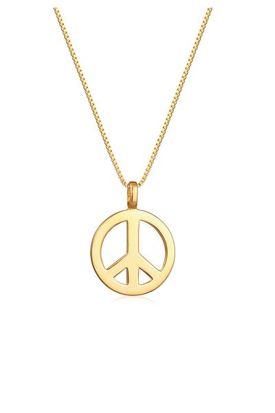KUZZOI Halskette Herren Peace Anhänger Friedenssymbol aus 925 Sterling Silber vergoldet