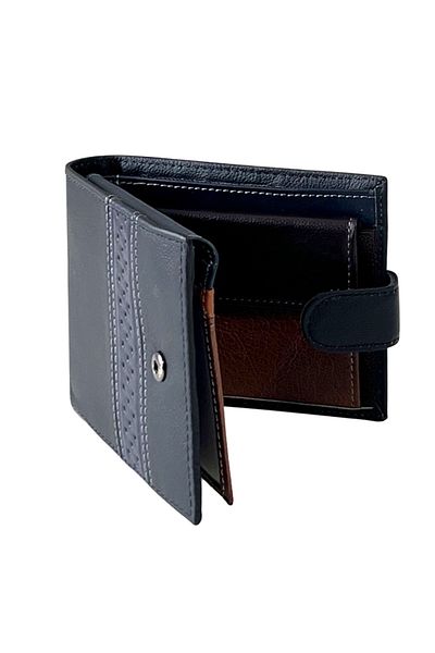 REDz Accessories Men's Wallet, Genuine Leather, Clasp Closure, Navy Blue Insert, Black/Brown