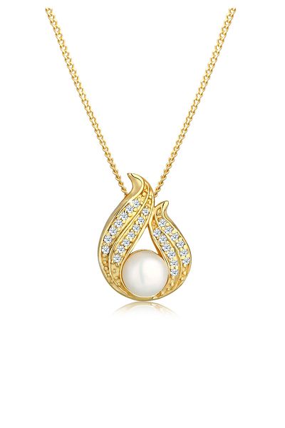 ELLI Halskette Süßwasser-Zuchtperle Diamant (0,13CT) 585 Gelbgold