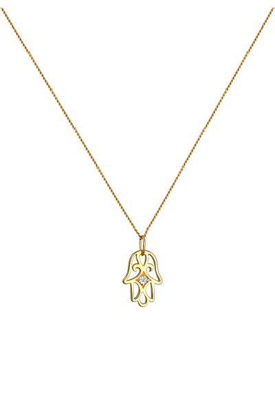 ELLI Halskette Damen Hamsa Motiv Filigran mit Diamant (0,03 CT.) in 585 Gelbgold