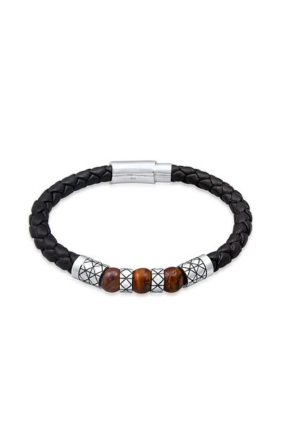 KUZZOI Bracelet Herren Leder Bead Magnet-verschluß 925er Silber