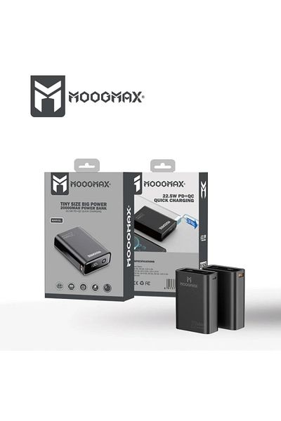 MOOGMAX Moog Max Mini Power Bank 20000mAh with Digital Display, 2 PD and USB Ports, Black