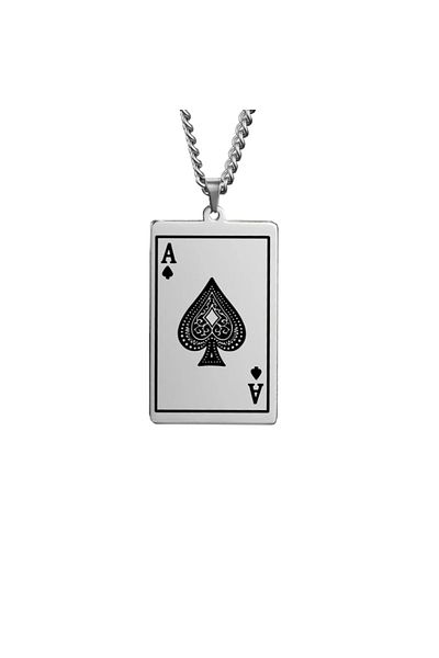 REDz Accessories Ace Of Spades Chain, Ace Of Spades Playing Card, Gothic, Men, Stainless-steel, Silver And Black