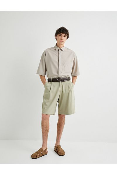 Koton Νέας σεζόν υφασμάτινο σορτς Oversize πλισέ Chino με λεπτομέρεια τσέπης με κουμπί