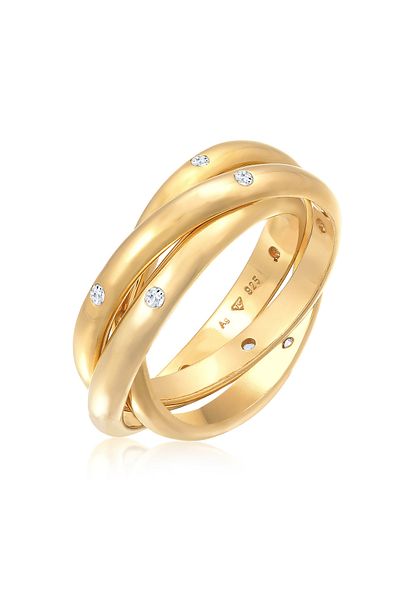 ELLI Yüzük Bayan Temel Üçlü Sarma Topaz Taşlı 925 Ayar Gümüş