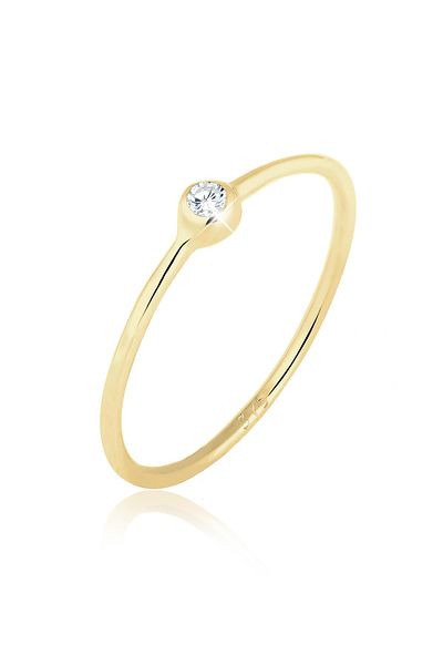 ELLI Ring Damen Solitär schlicht mit Zirkonia in 375 Gelbgold