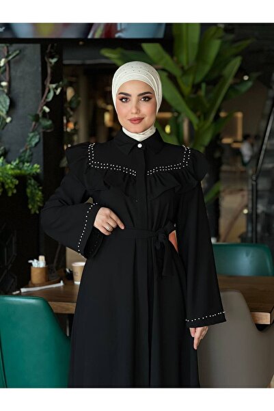 Esre Store 4505 - فستان حجاب من قماش الكريب باللون الأسود