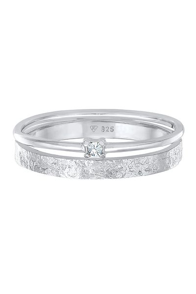 ELLI Inel Doamnă Stivă De 2 Set Solitaire Cu Cristal De Sticlă În Argint Sterling 925