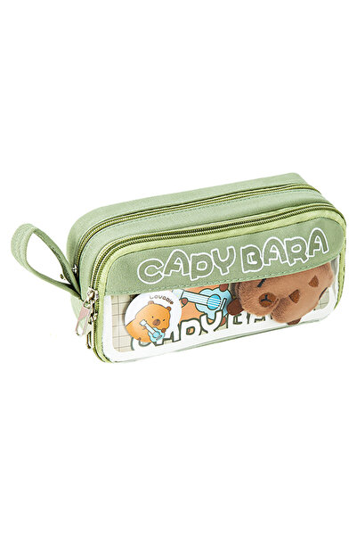 MAVIGOK CAPY BARA-40 Kalem Kapasiteli Çift Katlı Kalemlik ( Rastgele Broş & Oyuncak Yarı Şeffaf Kahverengi)