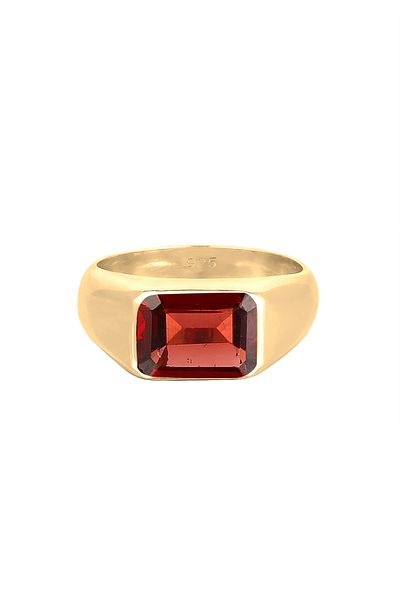ELLI Ring Siegelring Trend Rot mit Granat in 925 Sterling Silber vergoldet