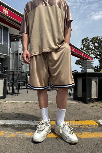 Jr.Crime Stripe Detail Brown Couture Mesh Shorts