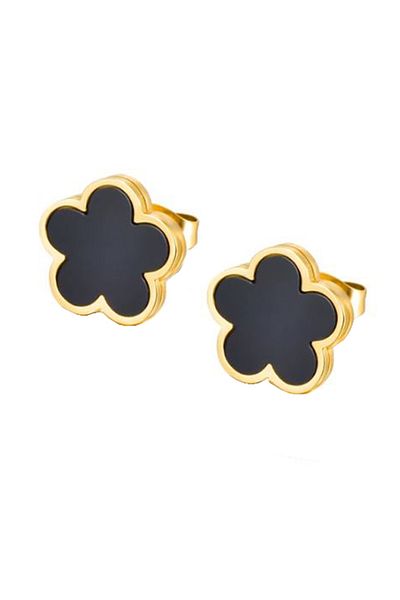 REDz Accessories Earrings Flowers With Black Decoration, Screw Closures, For Women, Fashion, Gold