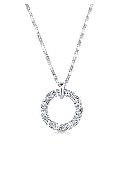 ELLI Halskette Damen Geo Kreis Anhänger mit Kristallen in 925 Sterling Silber