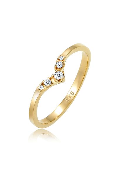 ELLI Yüzük Kadın V Şeklinde Nişan Pırlanta (0,09 CT.) 585 Sarı Altın