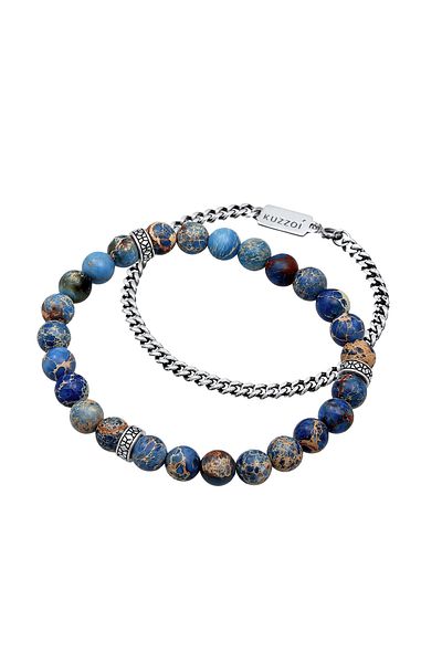 KUZZOI Armband Herren Beads 2er Set mit Achat Edelsteinen in 925 Sterling Silber