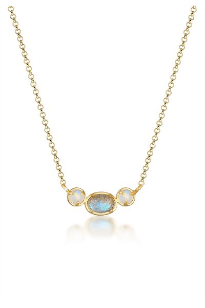 ELLI Necklace Erbskette Mondstein Labradorit Stein 375 Gelbgold