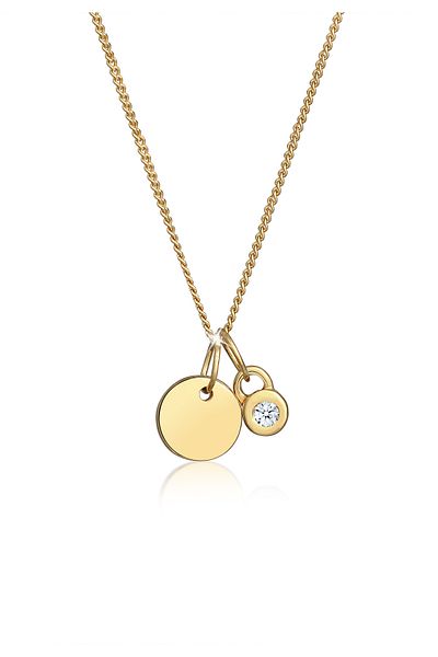 ELLI Halskette Kreis Geo Solitär Diamant (0,03 CT.) 585 Gelbgold