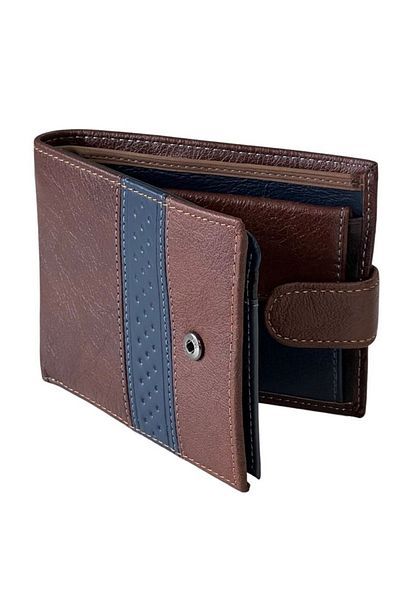 REDz Accessories Men's Wallet, Genuine Leather, Clasp Closure, Navy Insert, Brown/Grey/Navy
