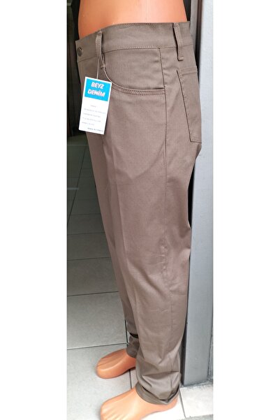 BeyzDenim Chickpea Colored Linen Trousers - Classic Jeans Cut, Large Size