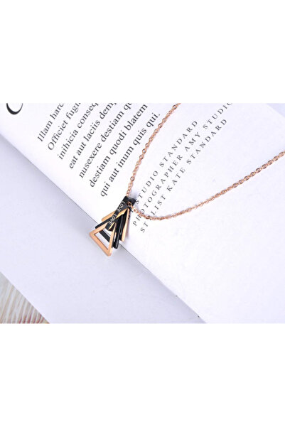 REDz Accessories Γυναικείο Κολιέ, Μενταγιόν με 3 Τρίγωνα, Ροζ-Χρυσό/Μαύρο