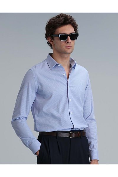 Lufian 111010615 Menar Men's Basic Shirt Comfort Fit Men's Shirt Blue