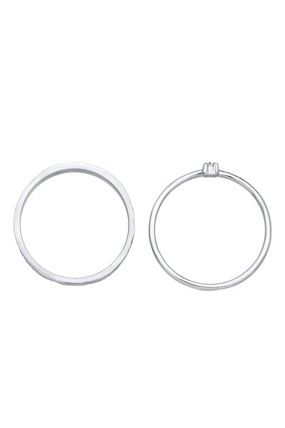 ELLI Dámský prsten se 2 kroužky, sada solitér, skleněný krystal, stříbro 925