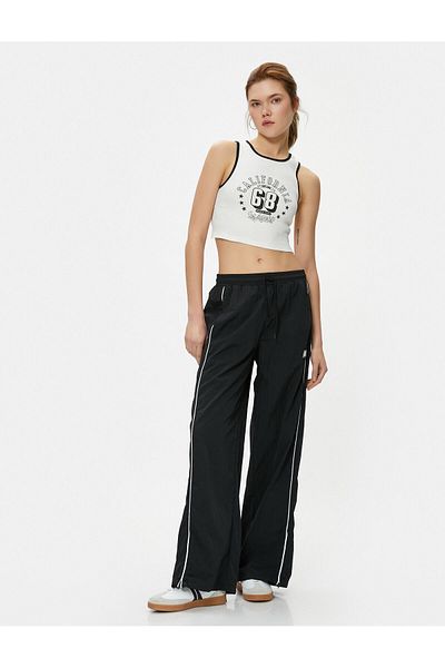 Koton New Season Crop Tank Top Halter Neck Printed Ribbed