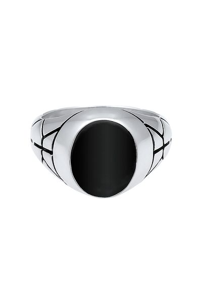 KUZZOI Ring Herren Siegelring Oxidiert Schwarz Robust Mit Emaille In 925 Sterling Silber