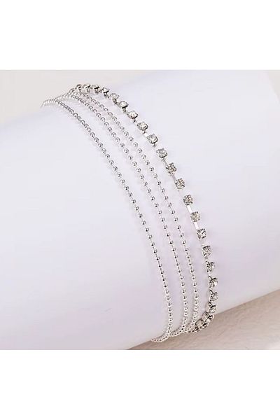 REDz Accessories Brățară Glamour pentru picior, 4 straturi, cataramă reglabilă, pietre prețioase, metal, argintiu