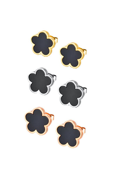 REDz Accessories Σκουλαρίκια Λουλούδια με μαύρη διακόσμηση, Κλείσματα με βίδα, για γυναίκες, Μόδα, Χρυσό