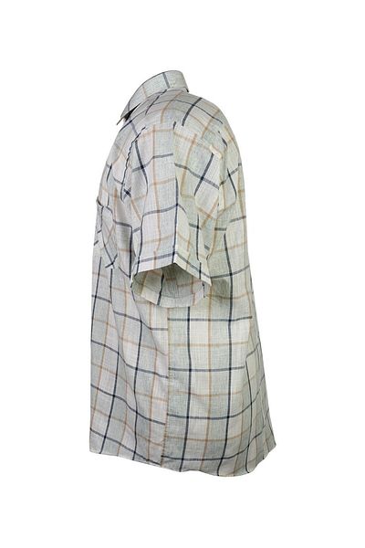 tambattal Large Size Linen Shirt Plaid Short Sleeve Suitable for 120Kg-165Kg