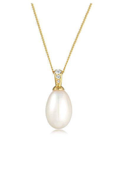 ELLI Halskette Süßwasserperle Diamant 585 Gelbgold