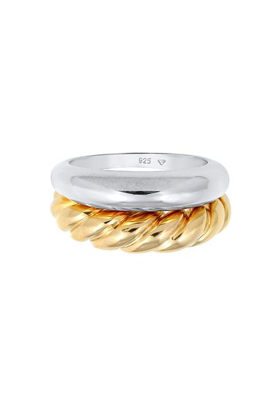 ELLI Ring Damen Bandring Set Twisted Blogger Chunky Trend Bicolor aus 925 Sterling Silber vergoldet