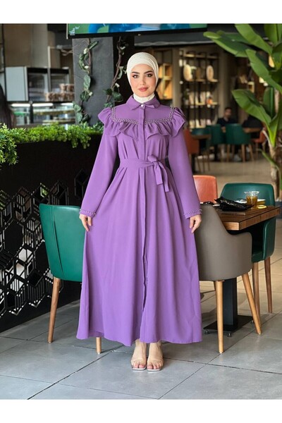 Esre Store 4505 - فستان حجاب من قماش الكريب باللون الأرجواني