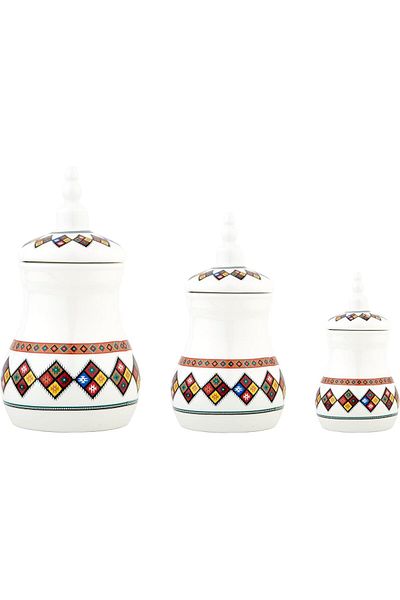 ALSAIF Porcelain Jar Set Merkaz Design By , Sizes 15/12/9 Cm, Multiple Colors