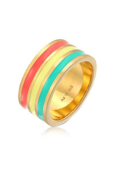ELLI Ring Damen Band Breite Rillen Trend Mit Emaille Bunt In 925 Sterling Silber Vergoldet