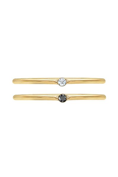 ELLI Ring Solitär Schwarz Weiss Diamant (0.03 CT.) 375er Gelbgold