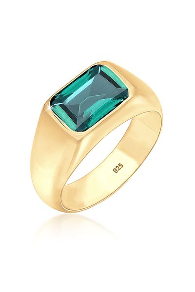 ELLI Ring Siegelring Trend Rot mit Granat in 925 Sterling Silber vergoldet