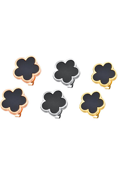 REDz Accessories Σκουλαρίκια Λουλούδια με μαύρη διακόσμηση, Κλείσματα με βίδα, για γυναίκες, Μόδα, Χρυσό