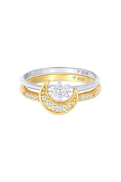 ELLI Ring Damen Stapelring Set Stern Mond Astro Trend mit Zirkonia Kristallen in 925 Sterling Silber