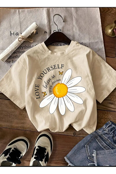 Daxia KIZ Çocuk PAPATYA Baskılı Tişört BİSİKLET YAKA KISA KOLLU ( yeni ürün )