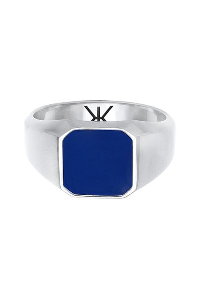 KUZZOI Ring Herren Siegelring Blau Basic Massiv mit Emaille aus 925 Sterling Silber vergoldet