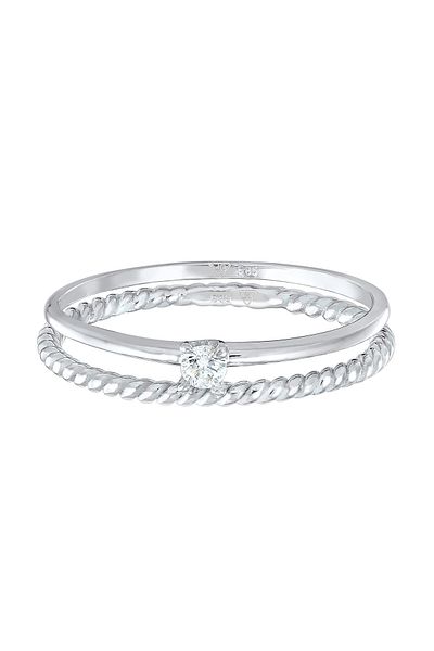 ELLI Ring Damen Solitär gedreht besetzt mit Diamant (0,06 ct) in 585 Weißgold