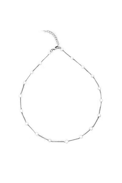 REDz Accessories Colier coreean cu perle, femei, perle, oțel inoxidabil, argint