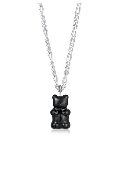 KUZZOI Halskette Herrenanhänger Bär Trend mit Emaille schwarz in 925 Sterling Silber