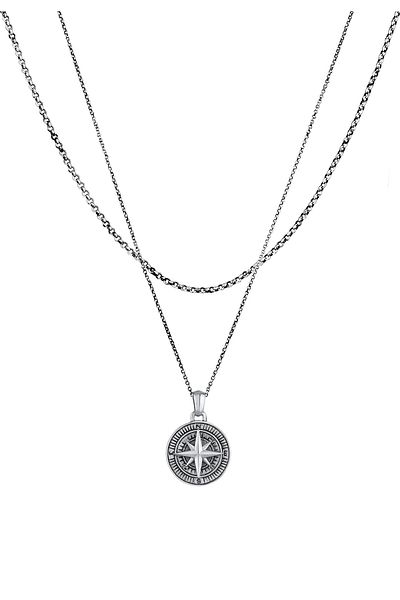 KUZZOI Halskette Herren Layer Anhänger Kompass aus 925 Sterling Silber