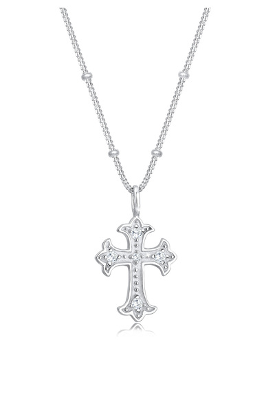 ELLI Necklace Halskette Antik Kreuz Kugelkette Zirkonia 80's 925er Silber