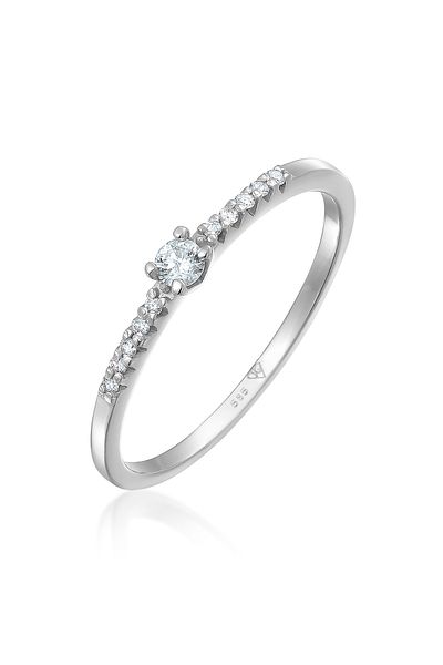ELLI Ring Damen Verlobung Funkelnd mit Diamant (0,11 ct) in 585 Weißgold